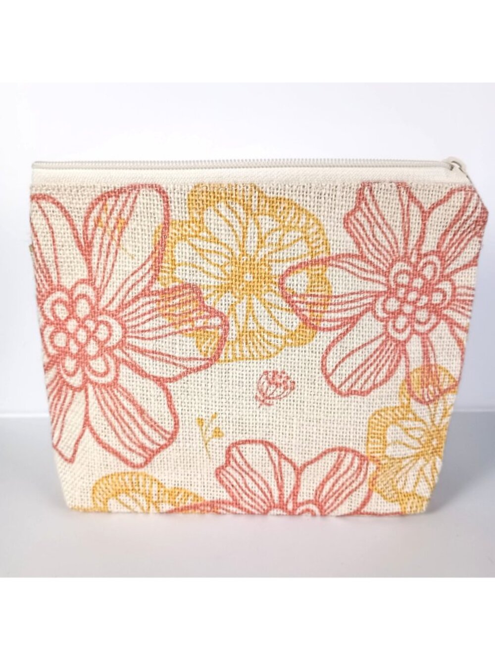 Simple Jumo Floral Jute Cosmetic Bag Eco Friendly Makeup Pouch Organizer - Picture 5 of 9